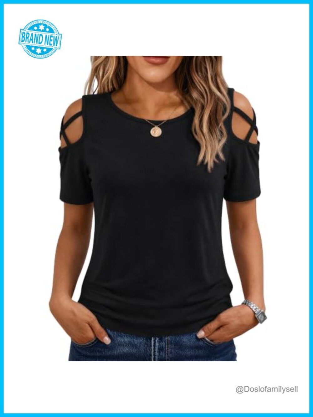 Cold Shoulder Tunic Top Short Sleeve Loose Fit T-Shirt for Women